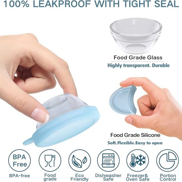 NEW IN BOX! Set of Seven 1.3 Ounce Glass Storage/Serving Bowls w/Sealing Lids - Picture 3 of 7